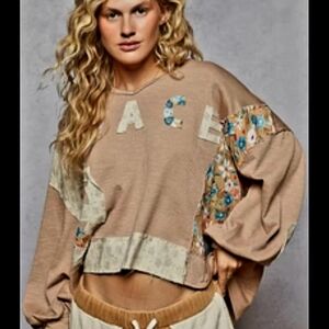 POL Beige and Floral Patchwork Sweatshirt
